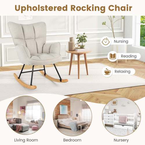 Costway Linen Nursery Rocking Chair with High Backrest Padded Armrests - See Details