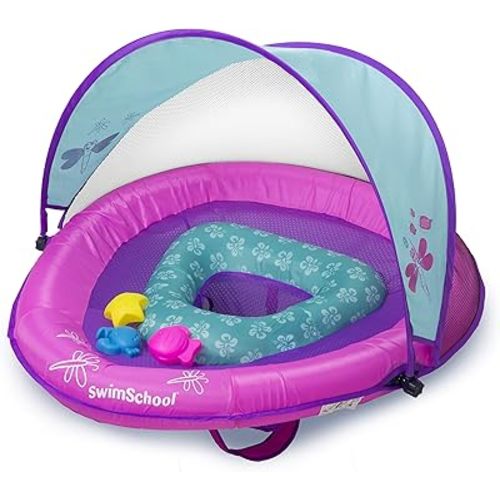 SwimSchool Infant Baby Pool Floats, Free Swimming, Super Buoyant – Ages 6-24 Months – Multiple Colors/Styles – Adjustable Canopies and Seats, Splash & Play Baby Floaties