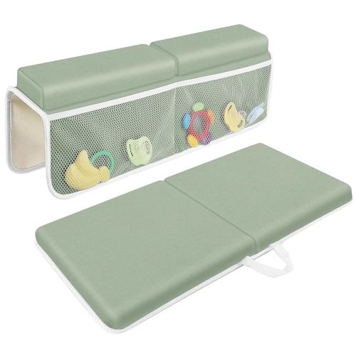 Bath Kneeler with Elbow Rest Pad Set, 1.5 inch Kneeling Pad Mat for Bathtub Baby Bathing Parents, Painless Foam Mat with Toy Organizer Pockets, Non-Slip for Baby and Toddler Bathing
