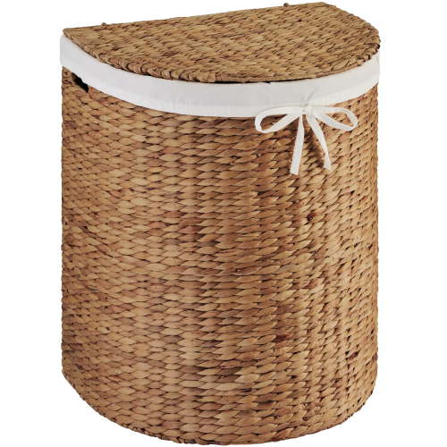 Best Choice Products Half Moon Laundry Hamper w/ Lid, Half Round Laundry Basket, w/ Removable Liner & Handles - Chestnut