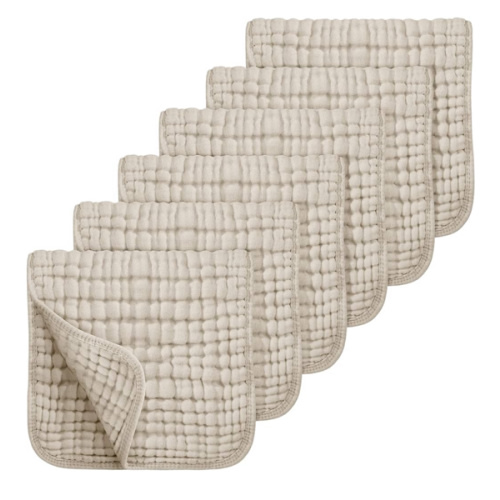 Looxii Muslin Burp Cloths 6 Pack - 20" x 10" - Ultra Soft & Absorbent, 6-Layer 100% Cotton for Spit Up & Drool- Gentle Neutral Burping Cloths, Baby Newborn Essentials Gifts for Boys Girls, Apricot
