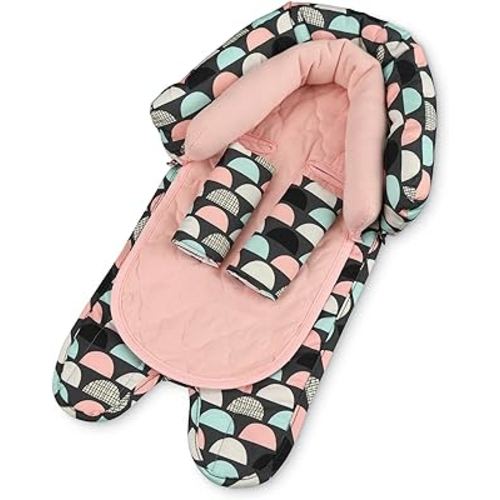 Travel Bug Baby & Toddler 2-in-1 Head Support Duo Head Support + Strap Covers for Car Seats, Strollers & Bouncers (Scallop)