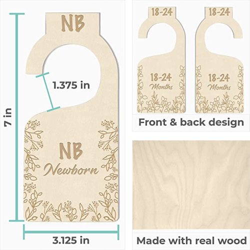 Baby Closet Size Dividers - 7x Premium Wood Nursery Closet Dividers for Baby Clothes - Botanical Eucalyptus Vines Leaf Plant Greenery Boho Nursery Decor - Baby Closet Dividers for Boy or Girl - [Wood] - 7x Wood Botanical