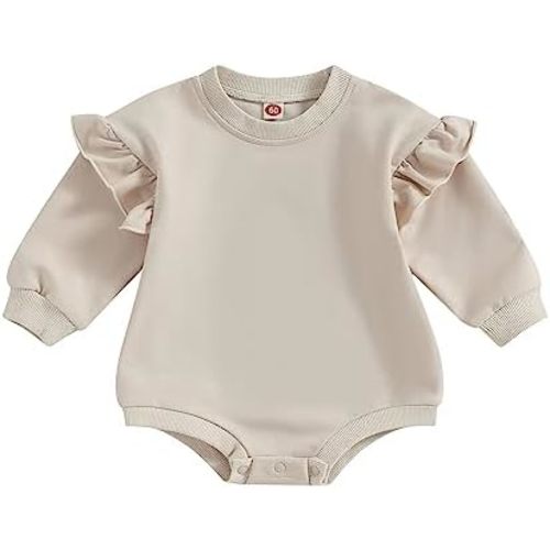 Lamuusaa Newborn Baby Girl Clothes Long Sleeve Romper Crewneck Sweatshirt Oversized Ruffle Shirts Bodysuit Fall Clothes 0-18M