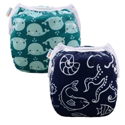 ALVABABY Swim Diapers 2pcs Baby & Toddler Snap One Size Reusable Adjustable Baby Boys' Swim Diapers for Swimming Lessons SW18-21