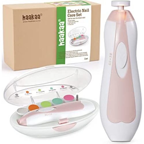 haakaa Baby Nail Trimmer Electric Safe Baby Nail Clippers Baby Nail File Kit Manicure Set, Trim Polish Grooming kit for Newborn Toddler or Adults Toes Fingernails, 6 Grinding Heads and LED Light, Pink
