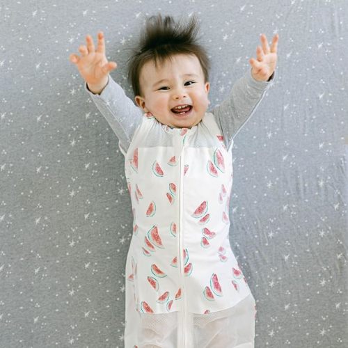 Happiest Baby Sleepea 5-Second Swaddle - 100% Organic Cotton Baby Swaddle Blanket - Doctor Designed Promotes Healthy Hip Development (Ivory Watermelons, Medium)