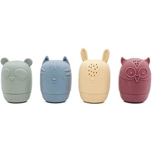 nouka Animals Bath Toy | 4-Pack | 100% Food-Grade Silicone | Squeeze & Squirt Water | Safe & Soft | Dishwasher Friendly | Deep Ocean/Fern/Red Wine/Ochra