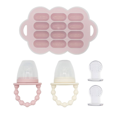 WeeSprout Baby Food Feeder Set - 2 Silicone Feeders & Reusable Freezer Tray with Lid - BPA-Free Fresh Fruit & Veggie Pacifier for Babies & Toddlers - Double as Teething Toys - Dishwasher Safe