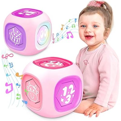 Musical Learning Toys for 1+ Year Old Girl, Bilingual Early Learning Educational Cube with Light & Sound, Baby Girl Toys 12-18 Month, Christmas Birthday Gifts for Toddler Girl 1-2 Year Old