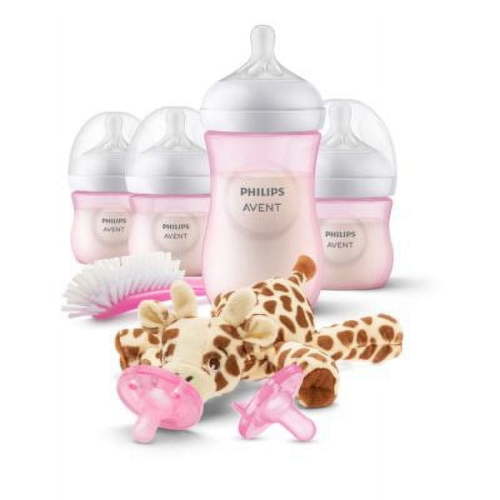 Philips Avent Natural Baby Bottle, Newborn Infant Set, Smooth Flow, Pink Gift with Snuggle, SCD838/03