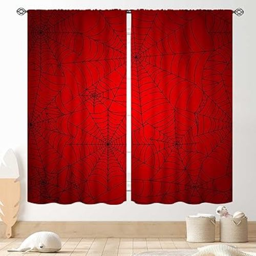 Super Hero Spider Curtains, Red Superhero Spider Web Boys Curtains for Kids Baby Room Living Room Bedroom Nursery Playroom Blackout Drapes 2 Panel Sets, 42"x45" Inch