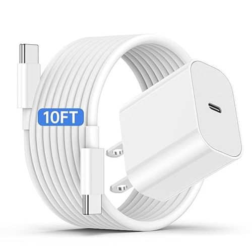 iPhone 17 16 15 Fast Charger and 10ft Type C to C Cable Cord Long, 20W USB C Charging Block Plug for Apple iPhone 17 Pro Max/17 Air/16 Pro/16 Plus/15 Pro/15 Mini/iPad Power Adapter Cube Brick/AirPods