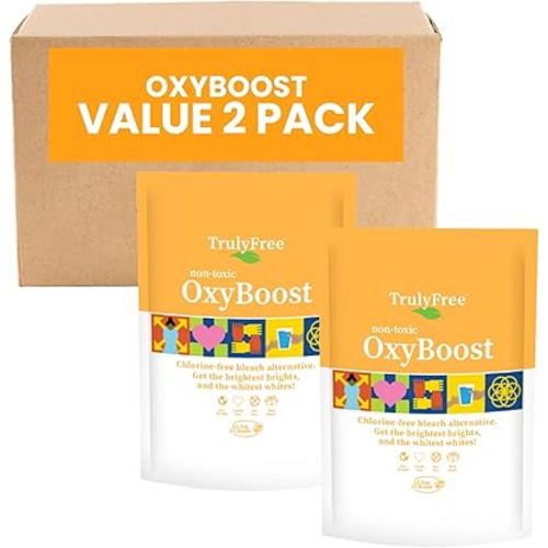Truly Free OxyBoost - Oxygen Whitener & Clothes Stain Remover Laundry Detergent Powder with Sodium Percarbonate - Brightens Whites & Safe for Colors - Non-Chlorine, Gentle Yet Powerful - Pack of 2