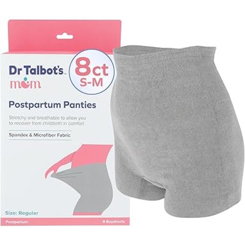 Dr. Talbot's Mom Postpartum Underwear - 8 Count - Size Small to Medium Disposable Panties for Postpartum Care - Gray