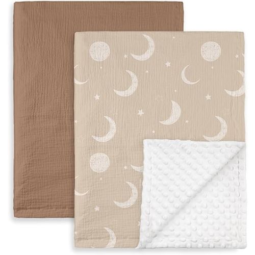 BABY Blankets for Unisex Boys Girls, 2-Pack Muslin Cotton Front Soft and Breathable