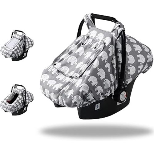 SMTTW Car Seat Covers for Babies Baby Car Seat Covers, Infant Car Canopy for Spring Summer Autumn Winter, Universal Fit, Snug Warm Breathable, Car Seat Canopy for Boys Girls (Elephant)