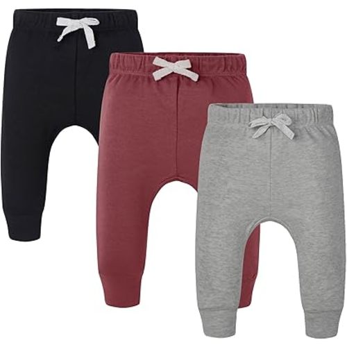 Baby 3 Pack Flexy Pants and Leggings, Infant Boys Girls Tapered Ankle Jogger Pants