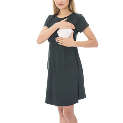 Bearsland Female Short Sleeve Midi Maternity Nursing Dress Casual Pocket Dress