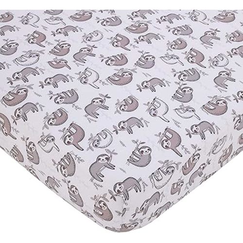 Little Love by NoJo Sloth Let's Hang Out Grey and White Fitted Crib Sheet