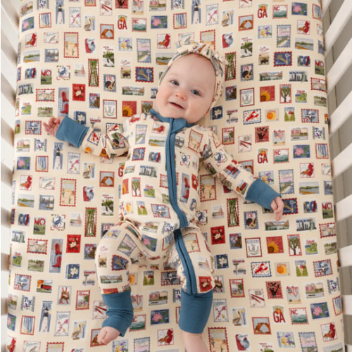 Postage Stamps Bamboo Crib Sheet