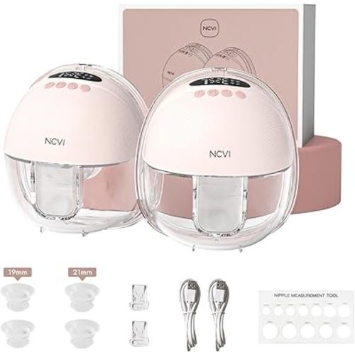 NCVI Breast Pump Hands Free, Wearable Breastfeeding Pump with Strong Suction, 1400mAh Long Battery, 4 Modes & 9 Levels, Discreet Ultra-Quiet Portable Wireless Pump, 19/21/24mm Flange Inserts, 2 Pack