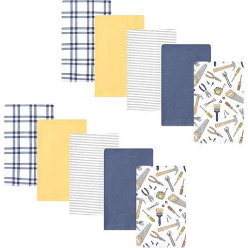 Hudson Baby Unisex Baby Cotton Flannel Burp Cloths, Construction Work 10-Pack, One Size