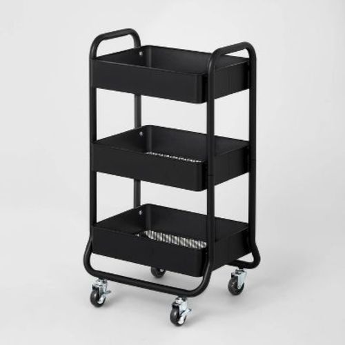 3 Tier Metal Utility Cart Black - Brightroom™: Rolling Storage Trolley With Wheels, Powder-coated, Rust-resistant