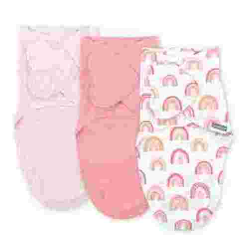 SwaddleMe by Ingenuity Monogram Collection Baby Swaddle, 100% Cotton, 0-3 Months, Pocket Fold Design for Easy Changes, 1.0 TOG, 3-Pack - Rainbow