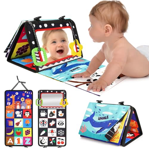 URMYWO Tummy Time Toy - Black and White High Contrast Baby Toys for Newborn - Baby Visual Stimulation Mirror - Montessori Sensory Crinkle Toy for Infant 0-3-6-12 Months - Easter Basket Stuffers Gift