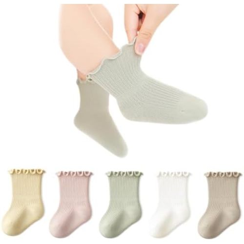 Baby Girls Socks Newborn Frilly Ruffle Cotton Infant Cute Princess Socks for Toddler Dress 5 Pairs