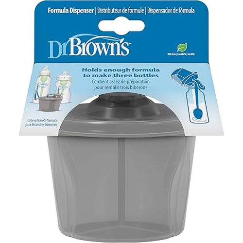 Dr. Brown's Baby Formula Dispenser with Snap-On Lid for On-The-Go Feedings,Milk Powder Dispenser for Traveling with Infant,Gray (Pack of 2)