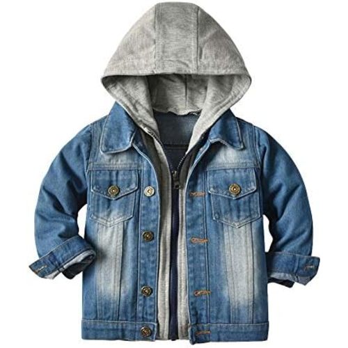 IDOPIP Toddler Kid Baby Boys Girls Denim Jacket Long Sleeve Button Down Jeans Coat Cowboy Overcoat Hoodie Casual Outwear