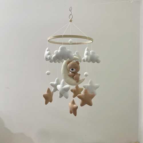 Bear Baby Mobile, Sleeping bear, bear on the moon nursery mobile,Crib Mobile, Baby Shower Gift, Animal Cot Mobile, Brown Teddy Bear Nursery