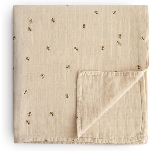 mushie Muslin Baby Swaddle Blanket | 100% Organic Cotton (Bees)