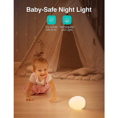 JolyWell Night Light for Kids with 7 Color Changing Mode & Dimming Function, Rechargeable Baby Egg Night Light with 1 Hour Timer&Touch Control, up to 100H, White