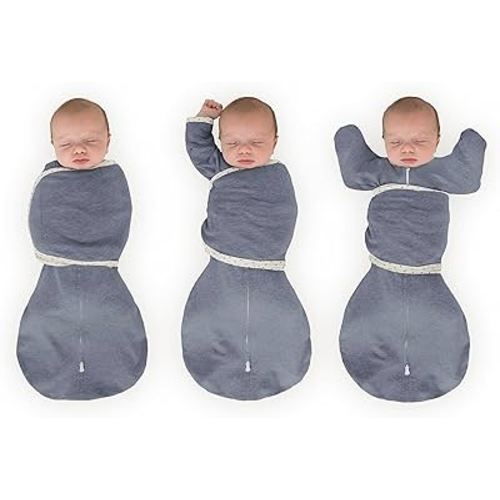 SwaddleDesigns Omni Swaddle Sack for Newborn, Transitional Swaddle Sack with Wrap & Arms Up Sleeves & Mitten Cuffs, Easy Transition Swaddle Sleep Sack, Heathered Denim, Small, 0-3 Months