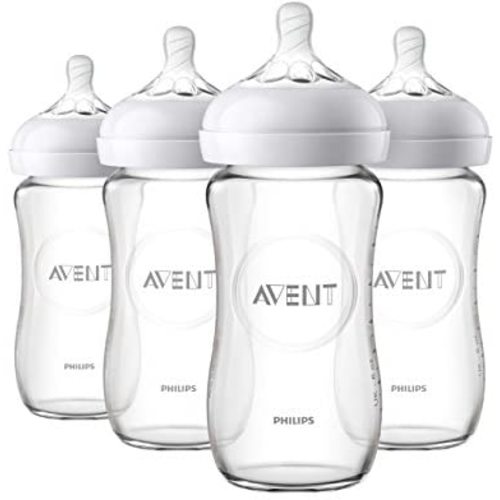 Philips Avent Natural Glass Baby Bottle, Clear, 8oz, 4pk, SCF703/47 - 8 Ounce