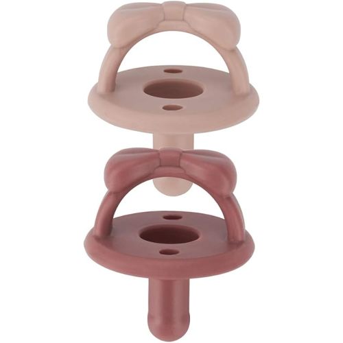Itzy Ritzy Silicone Pacifiers for Newborn - Sweetie Soother Pacifiers Feature Collapsible Handle & Two Air Holes for Added Safety; for Ages Newborn and Up, Set of 2 in Clay & Rosewood