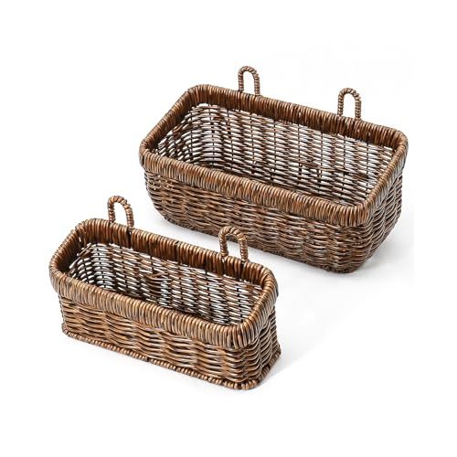 AceList Wall Hanging Basket, Boho Style Hand-Woven Hanging Storage Baskets - Set of 2, Ideal for Boho Room Decor, Kitchen, Garden, and Living Room(Brown)