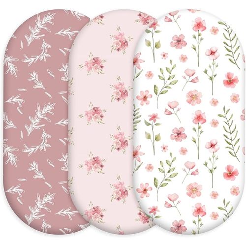 Floral Bassinet Sheets Girl 3 Pack, Breathable Cozy Fitted Mattress Sheet, Elastic Travel Bassinet Fashionable, Standard Cradle Safe Sheets for Baby Boy Girls 32" x 16"