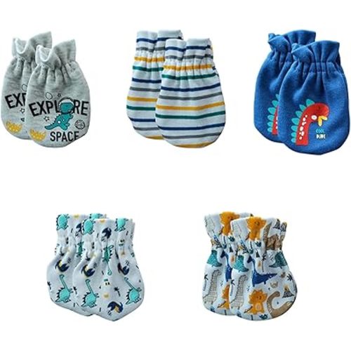 5 Pack Unisex New Born Boy Girls No Scratch Mittens Cotton Soft Baby Gloves Accessory 0-3 Months Infant Essentials