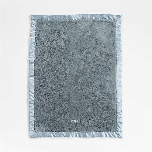 Personalized Blue-Grey Satin Trim Plush Baby Stroller Blanket