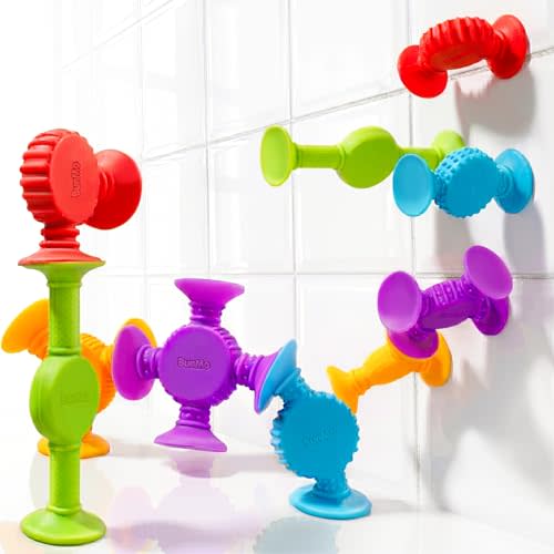 BUNMO Bath Toys Suction - Connect, Build, Create - Toddler Bath Toys - Hours of Fun & Creativity - Fine Motor Skills - Stimulating Sensory Toys - Non-Mouthable Toy - Textured 10 Pack