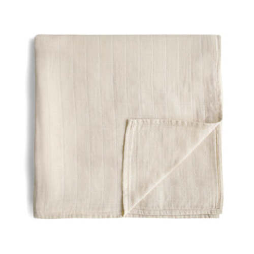 Mushie Organic Cotton Baby Muslin Swaddle Blanket - Fog