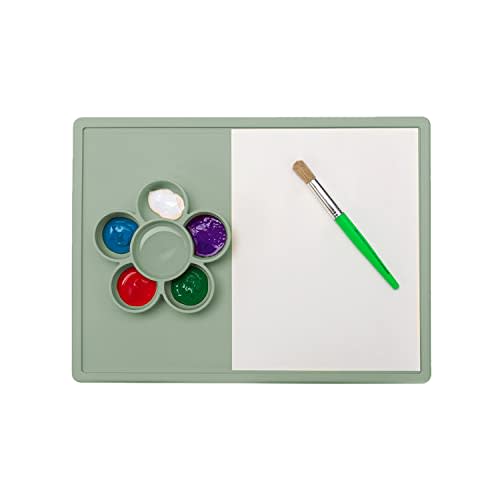ezpz Play Mat - 100% Silicone Suction Placemat for Toddlers + Preschoolers - Flower Compartment - Dishwasher Safe (Sage)