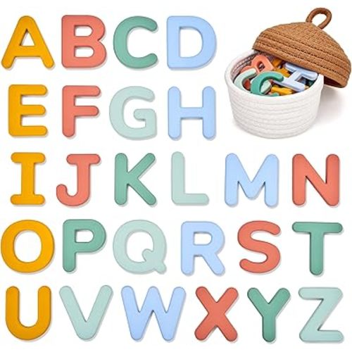 JoyCat Silicone Alphabet Magnetic Letters, 26 Uppercase ABC Fridge Magnets for Toddlers & Kids, Preschool Learning Refrigerator Toy Set, Birthday Gifts for Boys & Girls (Subtle Color)