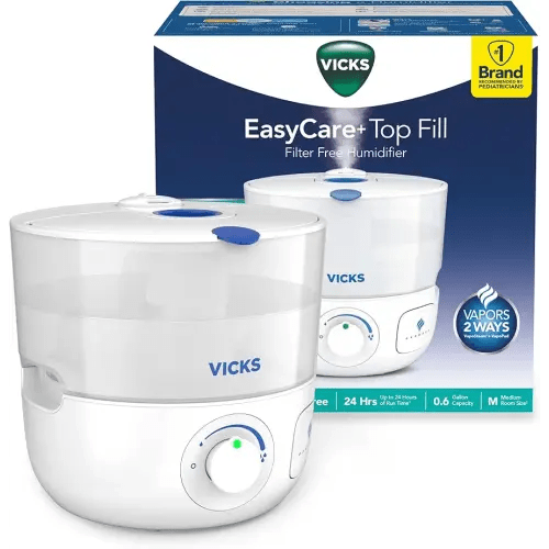 Vicks EasyCare Plus Top Fill Filter-Free Cool Mist Humidifier, Small Room–For Vapors 2 Ways –Works with Vicks VapoPads and VapoSteam, White