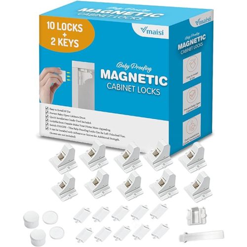 Vmaisi Adhesive Magnetic Locks for Cabinets & Drawers (10 Locks and 2 Keys)