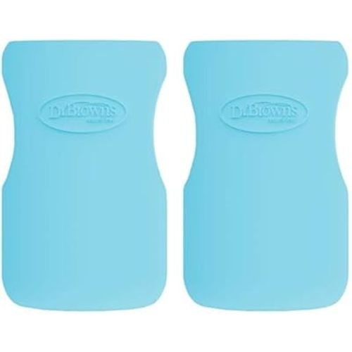Dr. Brown’s Natural Flow® Options+™ Glass Baby Bottle Sleeves, 100% Silicone, 9 oz, Wide-Neck, Blue (Pack of 2)